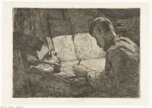 Self-Portrait at the Drawing Table by Gerard Jan Bos