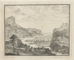 River Landscape with View of a City
