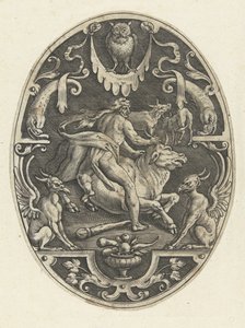 Hercules Captures the Cretan Bull (series title: Oval Decorations with the Deeds of Hercules in Grotesques) by Gerard de Jode