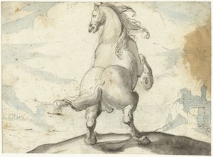 Rearing Horse in Front of an Italian Harbor View by Gerard ter Borch (I)