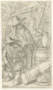 Three Men in a Military Camp