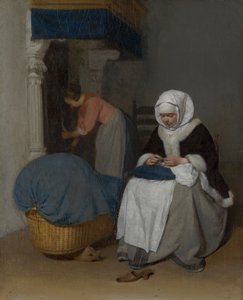 Woman Sewing beside a Cradle, c.1656 by Gerard ter Borch