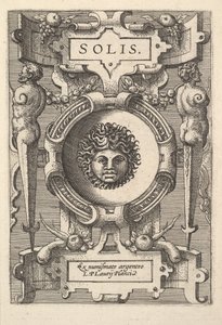 Bust of Sol surrounded by strapwork, from the series 