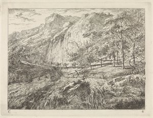Pack Donkeys on a Bridge near a Waterfall (series title: Landscapes, Series C)