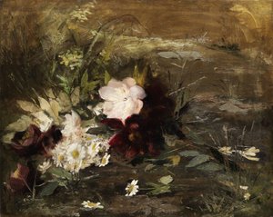 Water Lilies and Daisies on the Bank