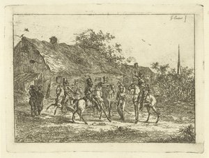Cavalry in a Village by Gerardus Emaus de Micault