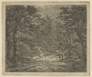 Shepherdess with Cow in the Forest The Cow in the Bentheim Forest by Gerardus Emaus de Micault