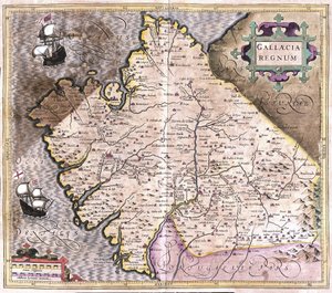 Galicia, Santiago de Compostela, Monforte de Lemos, northwestern Spain (engraving) by Gerardus Mercator