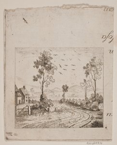 Landscape with House by Road with Tree and Flying Birds by Gerhard Ludvig Lahde