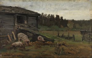 Pigs at the Barn Bridge by Gerhard Munthe