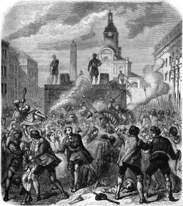 Stockholm bloodshed, massacres of Swedish national resistance leaders ordered by King Christian II of Denmark, 8 November 1520: the army tries to calm the anger of the population, forced to watch the executions. Engraving by Gerlier by Gerlier Gerlier