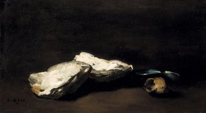On a Table, Oysters, Two Mussels and a Snail by Germain Ribot