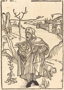Gerson as Pilgrim with Town in Background by German 15th Century