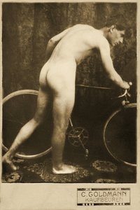 Cabinet Card of a Naked Cyclist, c.1898