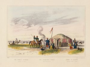 A Kalmyk (West Mongolian) Family Herding Horses, Pictorial Broadsheet Published by Joseph Scholz, Mainz, c.1860 by German School