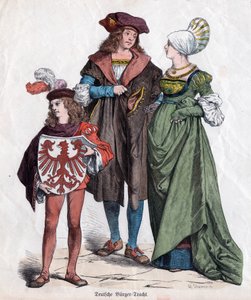 A bourgeois family. German costumes of the XVIth century from the "Munchener Bilderbogen", Germany, c.1880