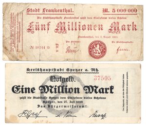 A Five Million and One Million Mark Banknotes, 1923
