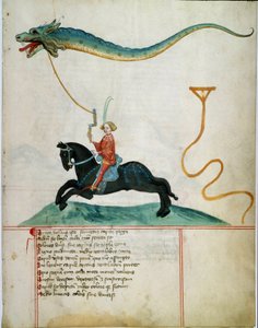 A Knight Holding a Dragon Flying Deer by German School