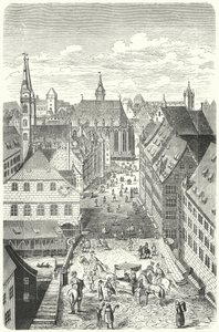 A street in Nuremberg in the 15th Century by German School
