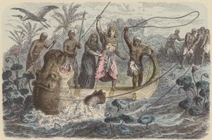 Ancient Egyptian pharaoh on a hippopotamus hunt by German School