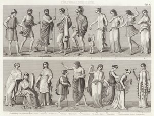 Ancient Greek costumes. Illustration for Bilder-Atlas by German School