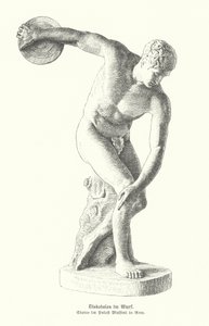 Ancient Greek statue of a discus thrower making a throw by German School