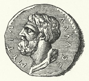 Ancient Coin Showing the Head of the Greek Poet Alcaeus of Mytilene by German School