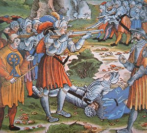 Armoured Soldiers Firing Match-lock Arquebus, Late 15th Century by German School