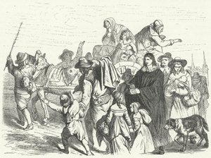 Arrival of French Huguenot immigrants in Brandenburg after the Great Elector Frederick William issued the Edict of Potsdam in 1685 (engraving) by German School