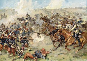 Attack by Prussian cuirassiers at Vionville, Battle of Mars-le-Tour, 16 August 1870 by German School