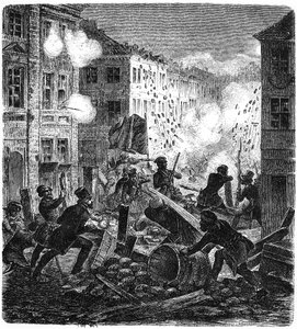 Barricades in Berlin during the 1848 German Revolution by German School