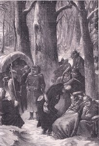 Bivouac in the snow by German School