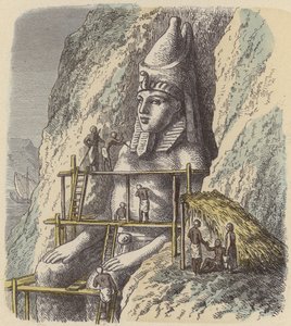Carving a Statue of an Ancient Egyptian Pharaoh Out of a Rock Face