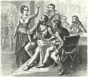Catherine of Schwarzburg threatening the Duke of Alba (engraving) by German School