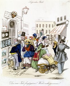 Characters reporting lottery results, Germany by German School