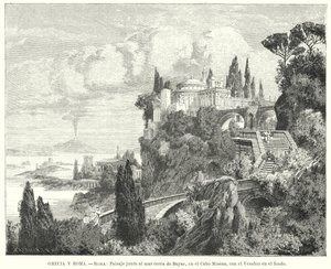 Coastline of the Bay of Naples from the Ancient Roman Town of Baiae, Cape Miseno, with Vesuvius in the Distance by German School