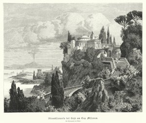 Coastline of the Bay of Naples from the Ancient Roman Town of Baiae, Cape Miseno, with Vesuvius in the Distance by German School