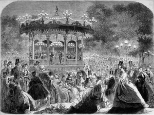 Concert at the Champs-Elysées Music Kiosk, German Engraving c. 1861 by German School