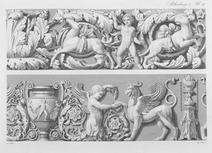 Designs for classical friezes, from Precision Book of Drawings, 1856 by German School