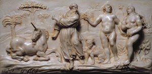 Detail (plaque from a South German Kunstcabinet, depicting Adam and Eve) by German School