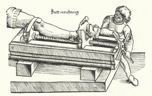Device for straightening a wounded leg by German School