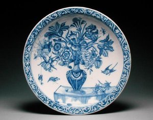 Dish Depicting a Narrow-Necked Vase of Flowers, Frankfurt-am-Main by German School