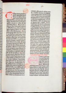 End of Pentateuch and beginning of Book of Joshua, from the Gutenberg Bible, printed by Johannes Gutenberg and Peter Schoeffer in Mainz, 1454-56