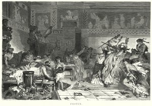 Entertainment after the meal at a Roman feast by German School
