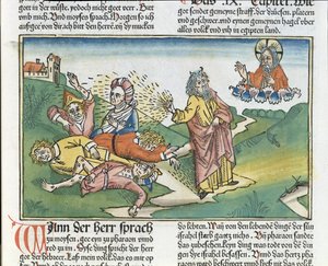 Exodus 9:8-12 The Seven Plagues of Egypt: Moses and the plague of boils, from the Nuremberg Bible by German School