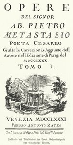 Facsimile of the title page of a Venetian edition of the collected works of Italian poet and librettist Pietro Metastasio by German School