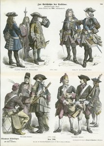 French and Austrian military uniforms, early 18th Century by German School