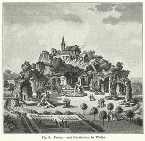 Garden design: grotto mountain in the garden of Count Johann von Fries, Voslau, Austria by German School