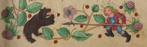 Garlanded Hunter on foot spearing a bear, c. 1475-1485 by German School