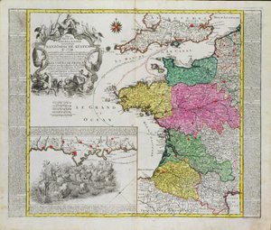 German Map Showing English Naval Attacks on French Ports in 1758 by German School